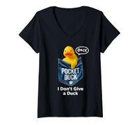 Femme Cute Rubber Duck in Pocket, Funny Duck I Don't Give a Duck T-Shirt avec Col en V
