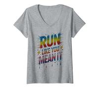Femme Cute Run Like You Mean IT Let Games beggin Field Day Marathon T-Shirt avec Col en V