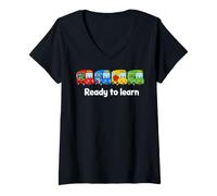 Femme Cute School Bus Ready to Learn Back to School Day T-Shirt avec Col en V