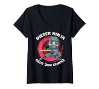 Femme Cute School Ninja Boy Scolarisation École Ninja T-Shirt avec Col en V