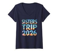Femme Cute Sisters Trip 2026, Vacances pour sœurs, croisière sur la Plage T-Shirt avec Col en V
