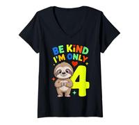 Femme Cute Sloth I'm Only 4 Funny Fourth Birthday T-Shirt avec Col en V