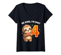 Femme Cute Sloth I'm Only 4 Funny Fourth Birthday T-Shirt avec Col en V