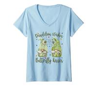 Femme Cute Spring Flower GNOME Dandelion Wishes Butterfly Kisses T-Shirt avec Col en V