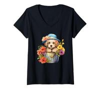 Femme Cute Spring Flower Graphic for Women Golden Retriever Mom T-Shirt avec Col en V