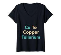 Femme Cute Tableau périodique Drôle Élément Chimique Cuivre Tellure T-Shirt avec Col en V