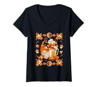Femme Cute Thanksgiving GNOME for Women Who Loves Pumpkin Spice T-Shirt avec Col en V