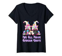 Femme Cute Unicorn Gnomes for Women We All Have African Roots T-Shirt avec Col en V