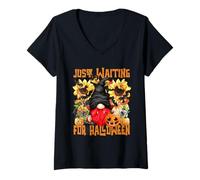 Femme Cute Vampire GNOME for Women with Pumpkin Autumn Sunflower T-Shirt avec Col en V