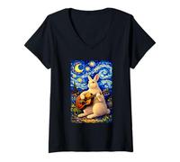 Femme Cute White Rabbit Playing Guitar Whimsical Bunny Art Music T-Shirt avec Col en V