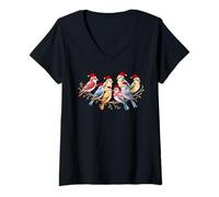 Femme Cute Winter Birds on Branch Nature Lover Cozy Christmas T-Shirt avec Col en V
