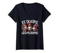 Femme Cute Winter Gnomes for Xmas Ice Skating with My Gnomies T-Shirt avec Col en V