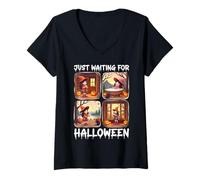 Femme Cute Witch Just Waiting for Halloween Spooky Autumn T-Shirt avec Col en V