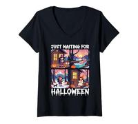 Femme Cute Witch Just Waiting for Halloween Spooky Autumn T-Shirt avec Col en V