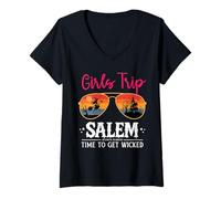 Femme Cute Witch Sunglasses Girls Trip Salem Time to Get Wicked T-Shirt avec Col en V
