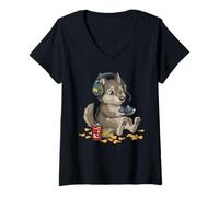 Femme Cute Wolf Manette de Jeu vidéo PC Console Gaming Nerd T-Shirt avec Col en V