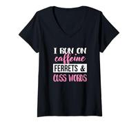 Femme Cute Womens Girls Run on Caffeine & Words Ferret Lover T-Shirt avec Col en V
