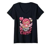 Femme Cuter Than Cupid Valentine Cute Angel Love Hearts T-Shirt avec Col en V