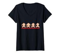 Femme CWR Original See No Hear No Speak No Do No Evil Monkeys 6 T-Shirt avec Col en V