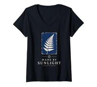 Femme Cyanotype Fougère Soleil Impression Photo Processus Botanique Art Graphique T-Shirt avec Col en V