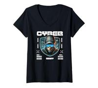 Femme Cyber Army Sci FI Soldat futuriste ID 3450 T-Shirt avec Col en V
