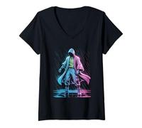 Femme Cyber Monk Storm Robotic Arm Streetwear Futuriste T-Shirt avec Col en V