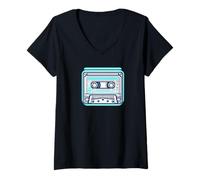 Femme Cyber Synth Vaporwave Cassette : Anime Japonais Esthétique T-Shirt avec Col en V