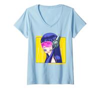 Femme Cyberpunk Girl Futuriste Casque Tech Anime Style T-Shirt avec Col en V