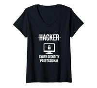 Femme Cybersécurité, défense, éthique, hackers, hommes T-Shirt avec Col en V