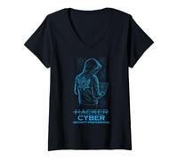 Femme Cybersécurité : hacker éthique et programmeur de sécurité T-Shirt avec Col en V