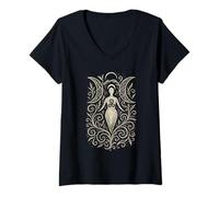 Femme Cycle de Lune païen Wicca Triquetra Symbole druide Spirituel T-Shirt avec Col en V