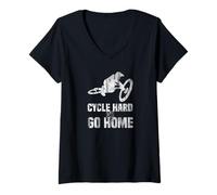 Femme Cycle Hard Or go Home vélo en Saut VTT T-Shirt avec Col en V