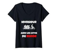 Femme Cyclisme Homme Monsieur Aime Cotes du Rhone - Humour T-Shirt avec Col en V
