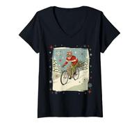 Femme Cycliste Candy Cane Vélo Homme Rétro Vacances d'hiver T-Shirt avec Col en V