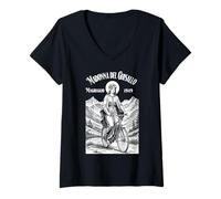Femme Cycliste Cycliste Patron Saint Madonna Del Ghisallo Vélo T-Shirt avec Col en V