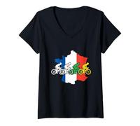 Femme Cyclistes français de Course de vélo Hommes Femmes T-Shirt avec Col en V