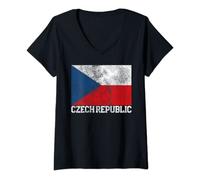 Femme Czech Republic Flag Pride Roots Country Family Nation Gift T-Shirt avec Col en V