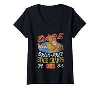Femme D.A.R.E. Daren The Lion Drug-Free State Champs '83 Retro PSA T-Shirt avec Col en V