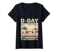 Femme D-day Normandie 1944 d day 81 ans d day 81st anniversary T-Shirt avec Col en V