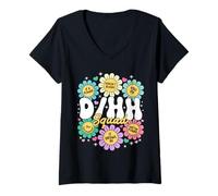 Femme D/HH Appréciation des Enseignants ASL Teacher Flower D/HH Teacher T-Shirt avec Col en V