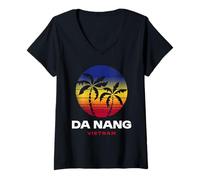Femme Da Nang Vietnam Beach Retro Style années 80 T-Shirt avec Col en V