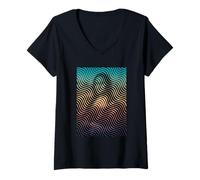 Femme Da Vinci Mona Lisa Illusion Abstrait Moderne T-Shirt avec Col en V