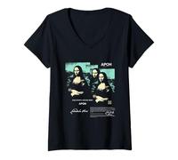 Femme Da Vinci Mona Lisa PAPL14754 Art Moderne Graphique T-Shirt avec Col en V