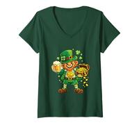 Femme Dab Leprechaun - Fête St-Patrick Saint Patrick T-Shirt avec Col en V