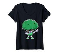 Femme Dabbing Broccoli - Funny Nutritionist Vegan Broccoli Lover T-Shirt avec Col en V