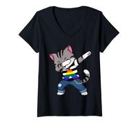 Femme Dabbing Droit Ally Cat Dabbing T-Shirt avec Col en V