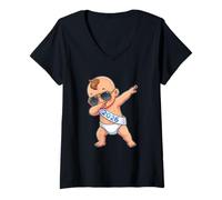 Femme Dabbing Nouvel an Baby 2026 Cute Cartoon Graphic T-Shirt avec Col en V