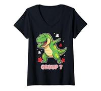 Femme Dabbing T Rex Groupe 7 T-Shirt avec Col en V