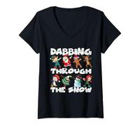Femme Dabbing Through The Snow Christmas Team Funny Santa Squad T-Shirt avec Col en V
