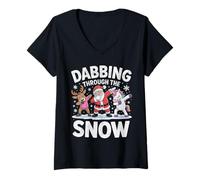 Femme Dabbing Through The Snow Santa Funny Dab Christmas Christmas T-Shirt avec Col en V